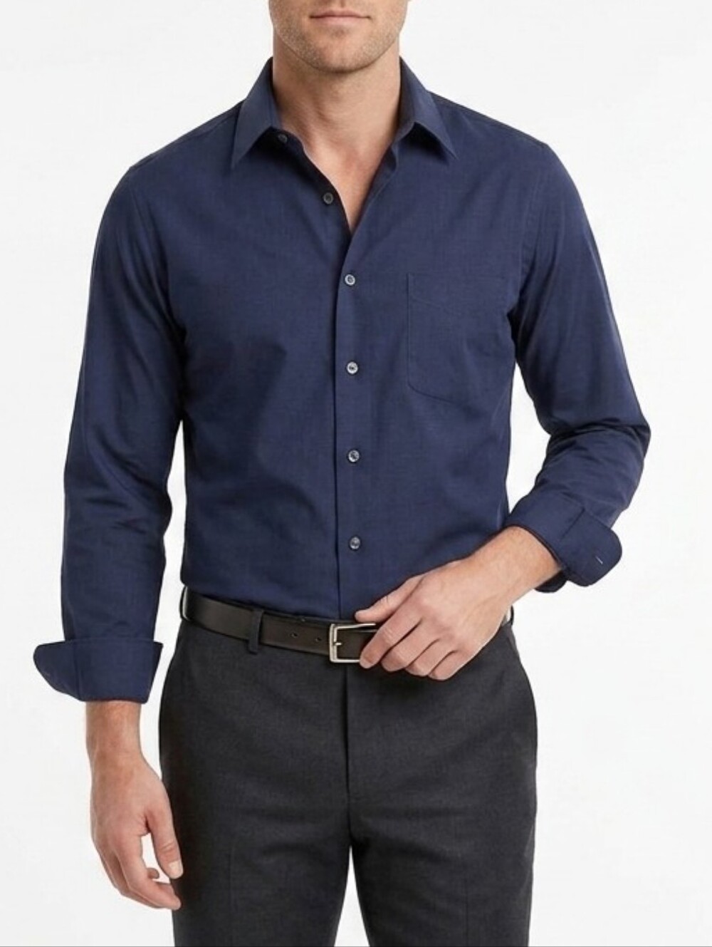 Geoffrey Beene Wrinkle Free Solid Navy Dress Shirt 16 34/35
